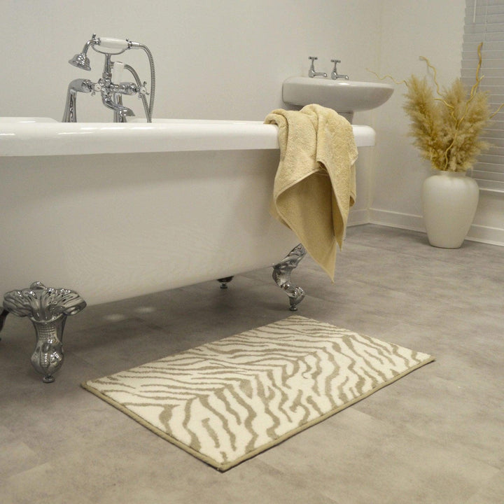 Zebra Print Jacquard Non-Slip Bath Mat Beige -  - Ideal Textiles