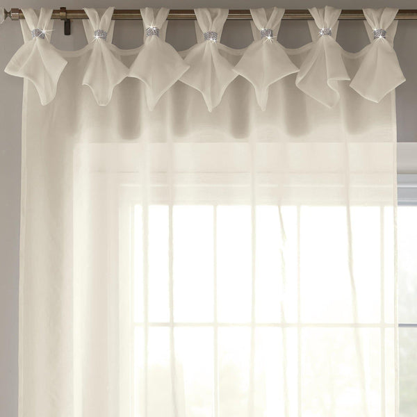Tiara Diamante Tab Top Voile Curtain Panels Cream - 57'' x 72'' - Ideal Textiles