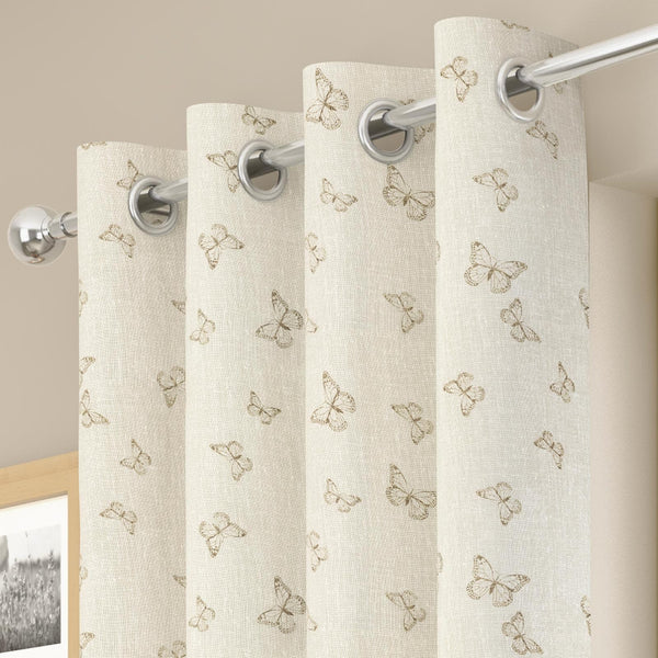 Iona Butterfly Eyelet Voile Curtain Panels Cream - 55'' x 54'' - Ideal Textiles