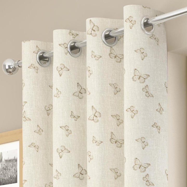 Iona Butterfly Eyelet Voile Curtain Panels Cream - 55'' x 54'' - Ideal Textiles