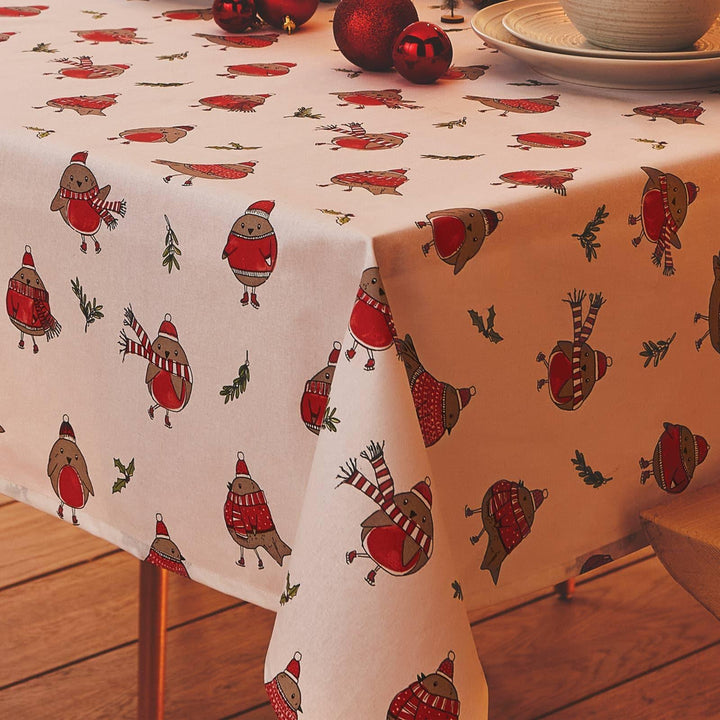 Robins Wipe Clean Christmas Tablecloths Red -  - Ideal Textiles