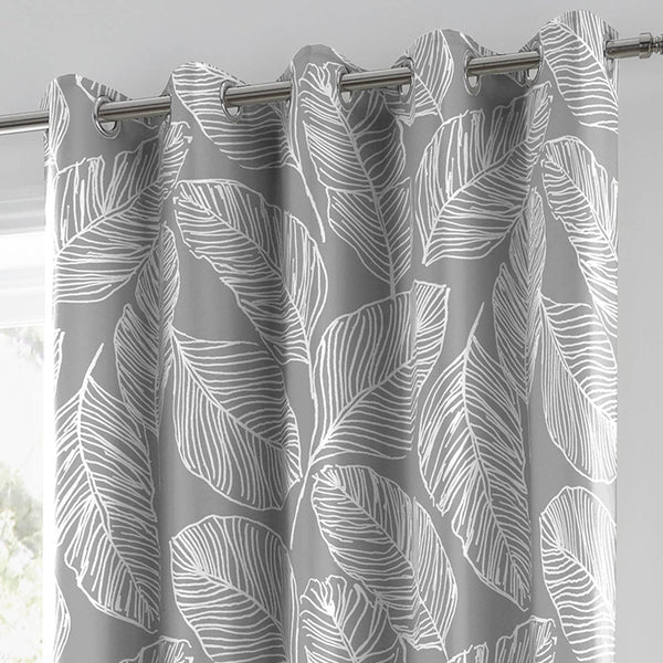 Matteo Palm Leaf Lined Eyelet Curtains Grey -  - Ideal Textiles