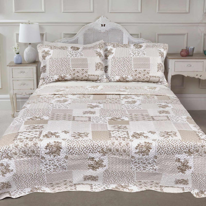 Cotswold Floral Patchwork Quilted Bedspread Natural - Ideal