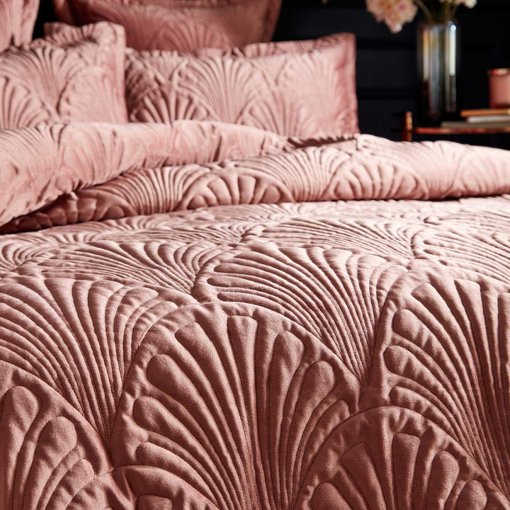 Palmeria Embroidered Quilted Plush Velvet Blush Pink Duvet Cover Set -  - Ideal Textiles