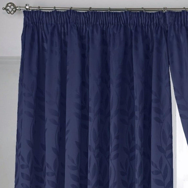 Tivoli Leaf Jacquard Lined Tape Top Curtains Navy -  - Ideal Textiles