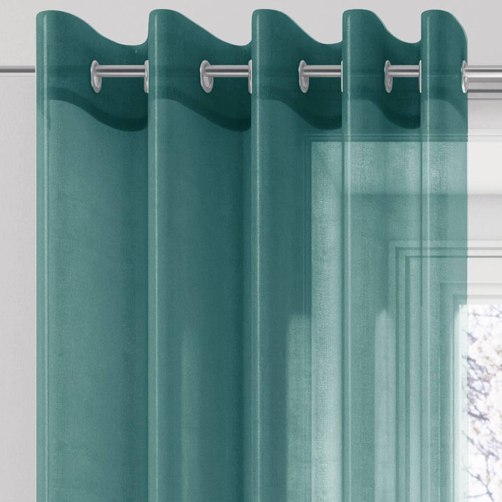 Plain Eyelet Voile Curtain Panels Teal - 59'' x 54'' - Ideal Textiles