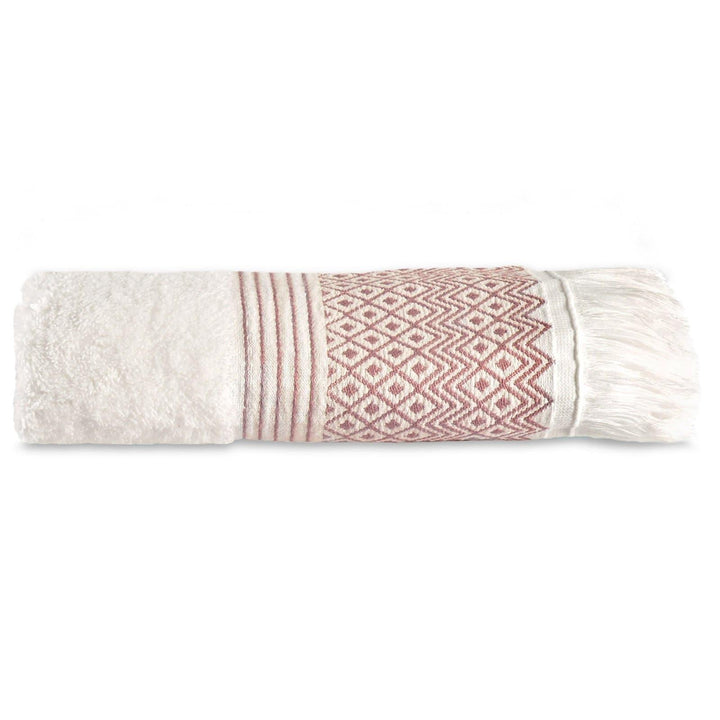 Diamond Jacquard Tassel Cotton Towel White & Mauve - Hand Towel - Ideal Textiles