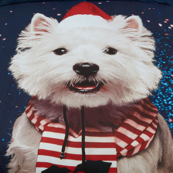 Westie Dog Winter Photographic Blue Christmas Duvet Cover Set -  - Ideal Textiles
