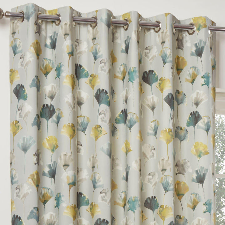 Camarillo Watercolour Floral Lined Eyelet Curtains Ochre -  - Ideal Textiles