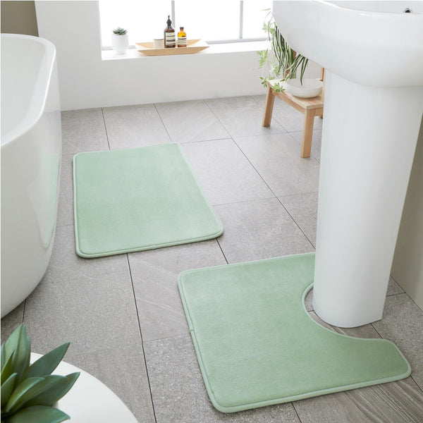 Anti-Bacterial Bath & Pedestal Mat Set Sage -  - Ideal Textiles