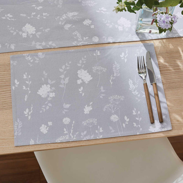 Meadowsweet Floral Pack of 2 Wipeable Placemats Grey - Ideal