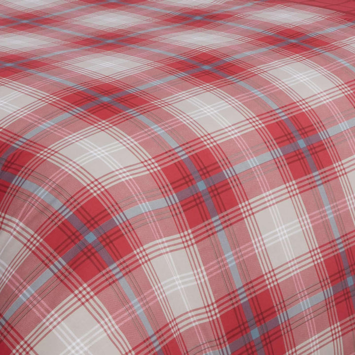 Kintyre Tartan Check & Button Print Red Duvet Cover Set -  - Ideal Textiles