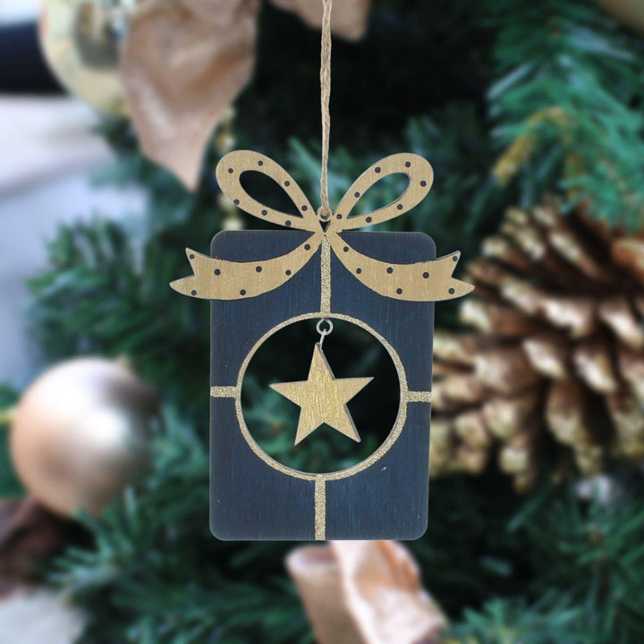 Blue Present & Gold Star Hanging Decoration - Ideal