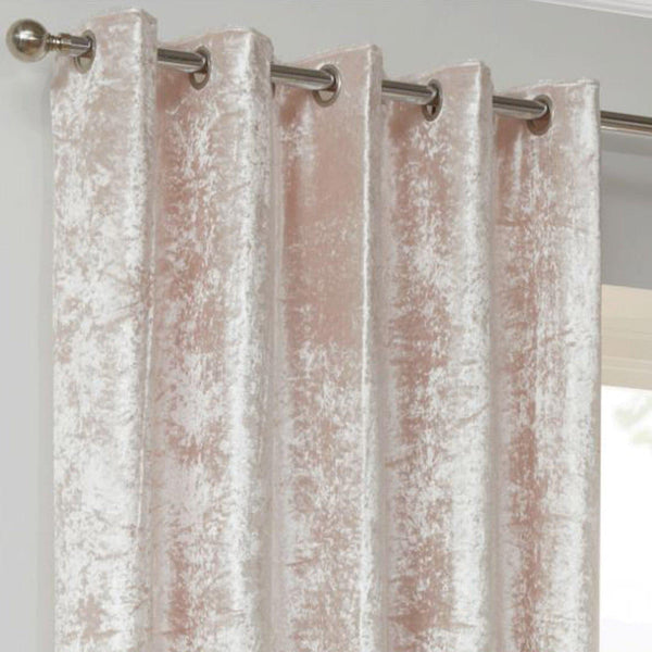 Crushed Velvet Lined Eyelet Curtains Blush -  - Ideal Textiles