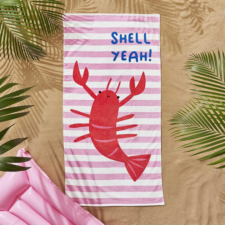 Shell Yeah Pink Velour Beach Towel -  - Ideal Textiles