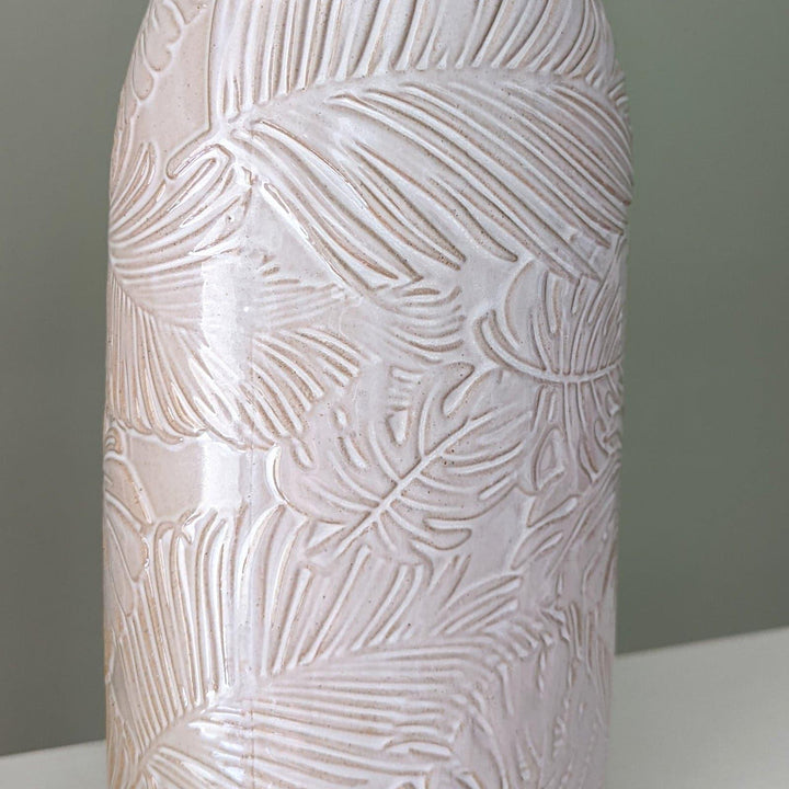 Poplar Cream Etched Leaf 32cm Glazed Vase -  - Ideal Textiles