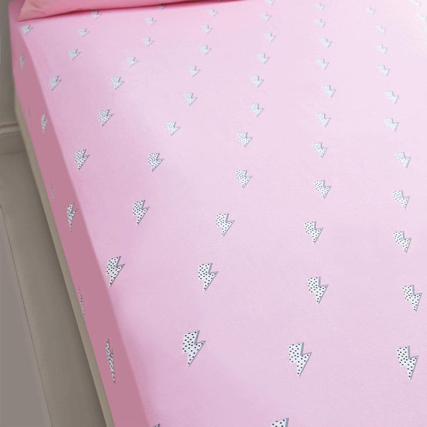 Lightning Bolt Cotton Blend Pink Fitted Sheets -  - Ideal Textiles