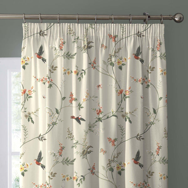 Darnley Floral Birds Lined Tape Top Curtains Coral - Ideal