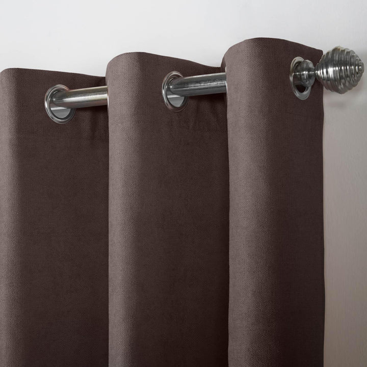 Velvet Chenille Lined Eyelet Curtains Chocolate -  - Ideal Textiles