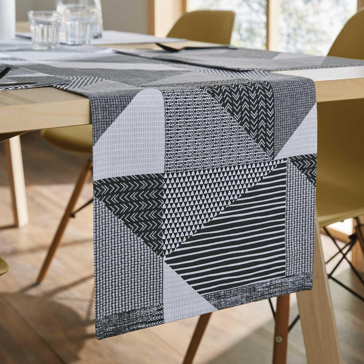 Larsson Geo 100% Cotton Table Runner Grey -  - Ideal Textiles