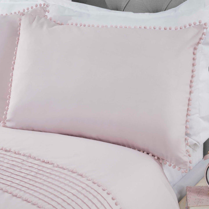 Pom Pom Pleated Trim Blush Pink Duvet Cover Set -  - Ideal Textiles