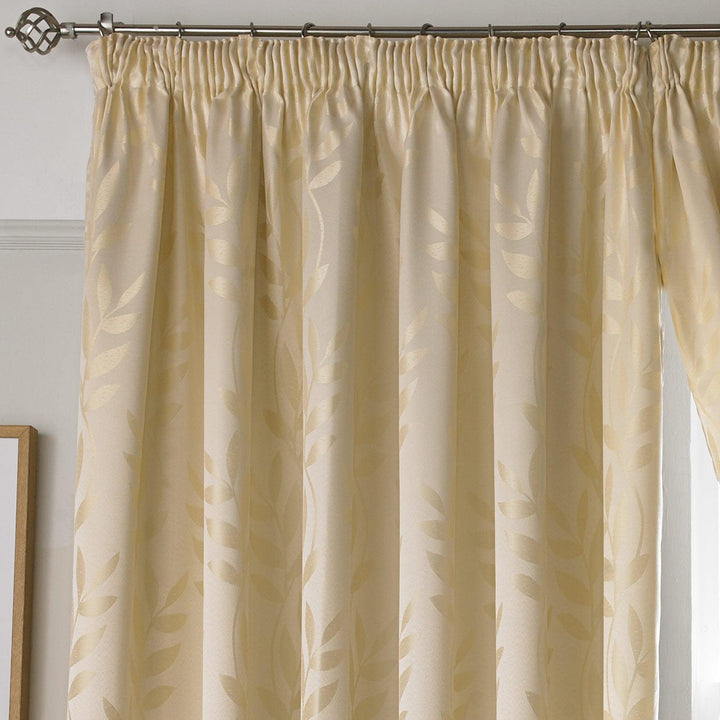Tivoli Leaf Jacquard Lined Tape Top Curtains Cream -  - Ideal Textiles