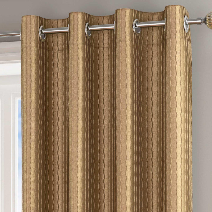 Madison Wave Lined Eyelet Curtains Gold -  - Ideal Textiles