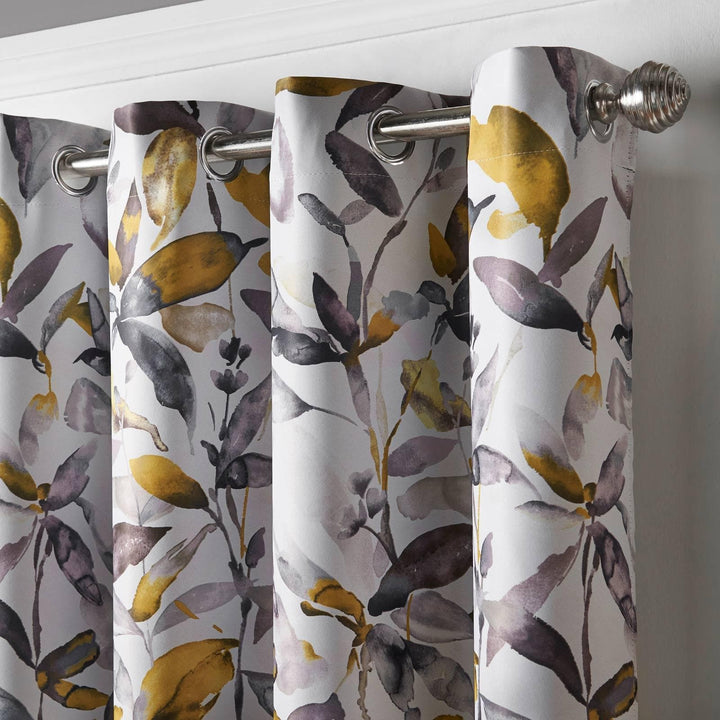 Giverny Floral Thermal Blockout Eyelet Curtains Ochre -  - Ideal Textiles