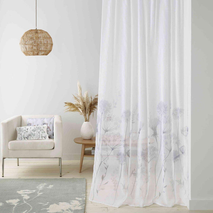 Meadowsweet Floral Voile Curtain Panel White - Ideal