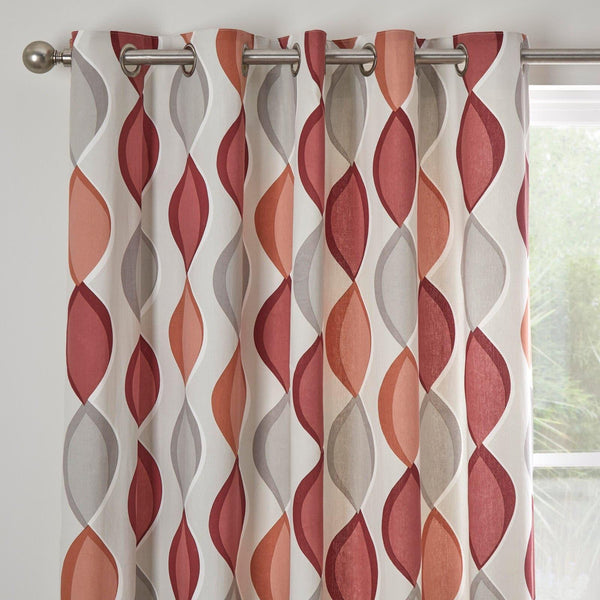 Lennox Geometric Lined Eyelet Curtains Spice - Ideal