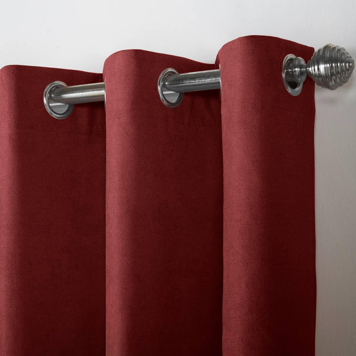 Velvet Chenille Lined Eyelet Curtains Red -  - Ideal Textiles
