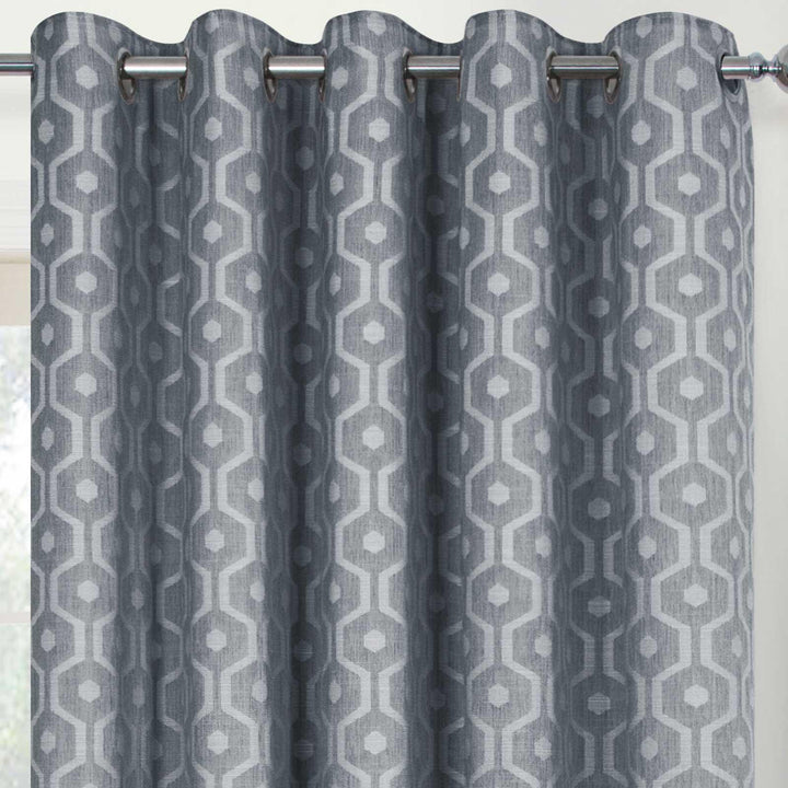 Milano Jacquard Lined Eyelet Curtains Silver - Ideal