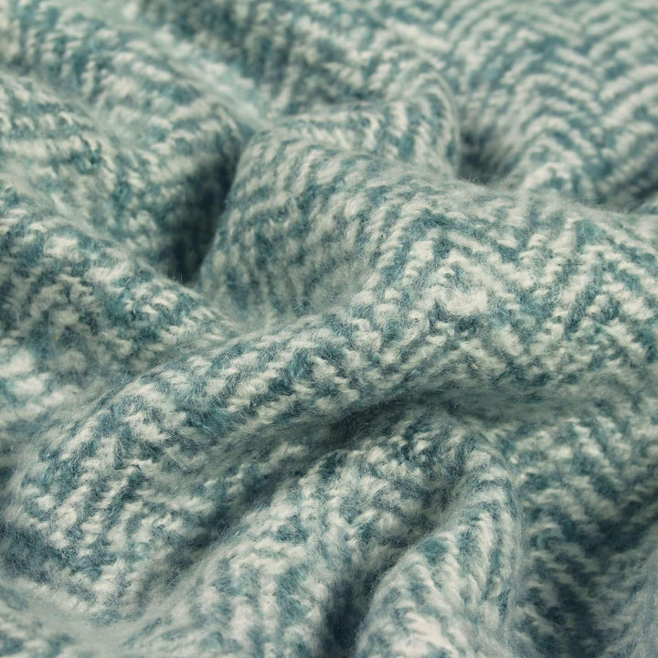 Weaver Herringbone Tasselled Teal Throw 130cm x 180cm -  - Ideal Textiles