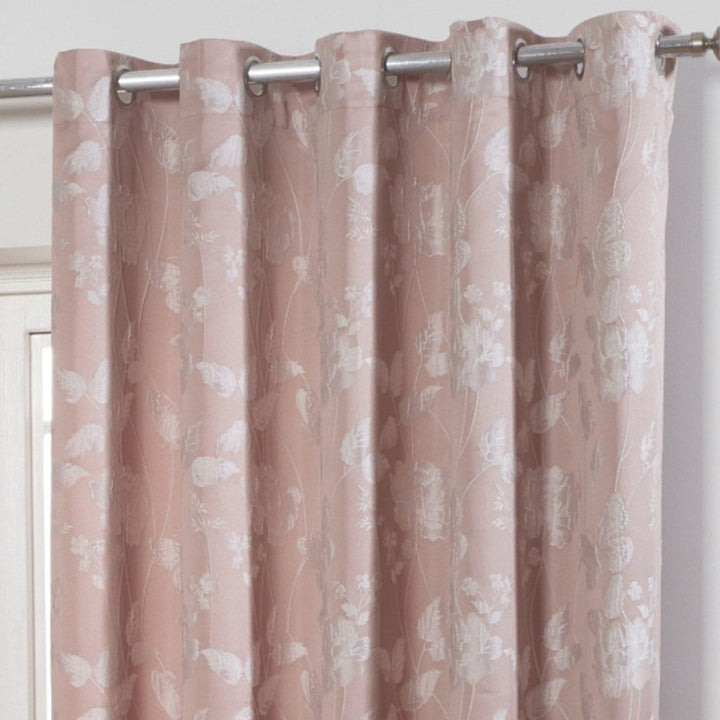 Butterfly Meadow Jacquard Lined Eyelet Curtains Blush Pink -  - Ideal Textiles