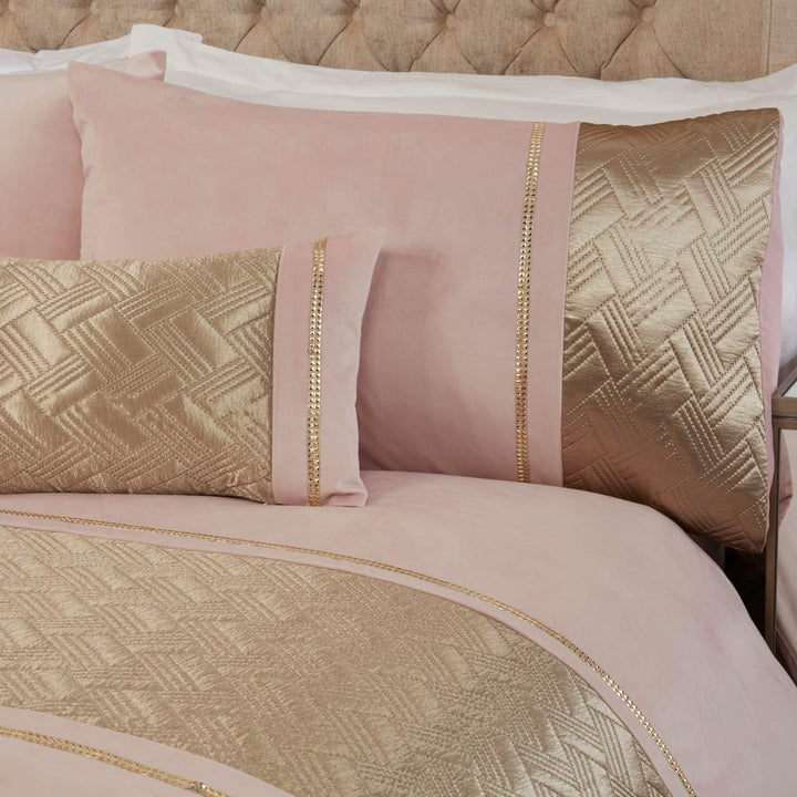Capri Embellished Diamante Blush Pink & Gold Duvet Cover Set -  - Ideal Textiles