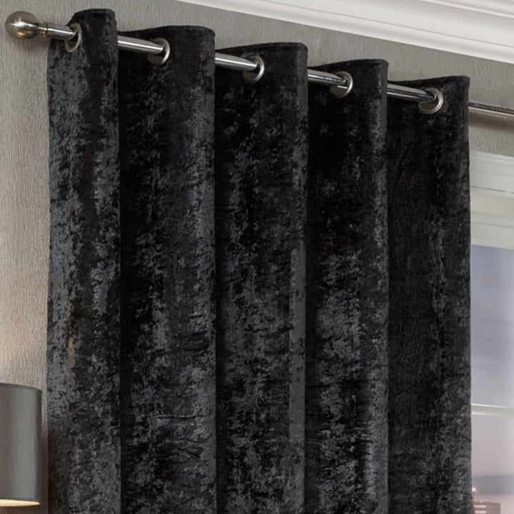 Crushed Velvet Lined Eyelet Curtains Charcoal -  - Ideal Textiles