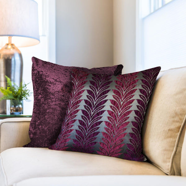Willow Chenille Leaf Plum Cushion Covers 17'' x 17'' -  - Ideal Textiles