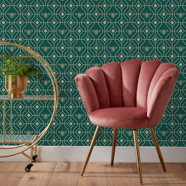 Bee Deco Gold Foil Wallpaper Emerald - Ideal