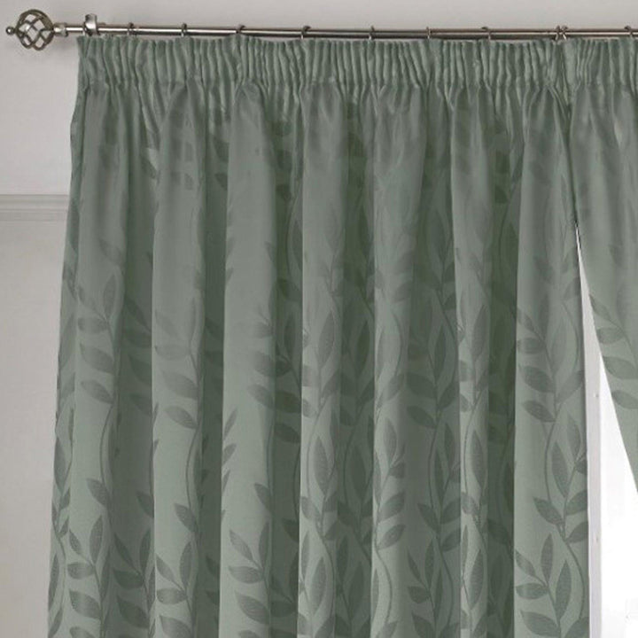 Tivoli Leaf Jacquard Lined Tape Top Curtains Sage -  - Ideal Textiles