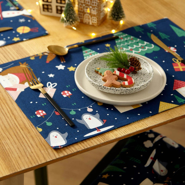 Santa's Christmas Wonderland Pack of 2 Placemats Navy - Ideal