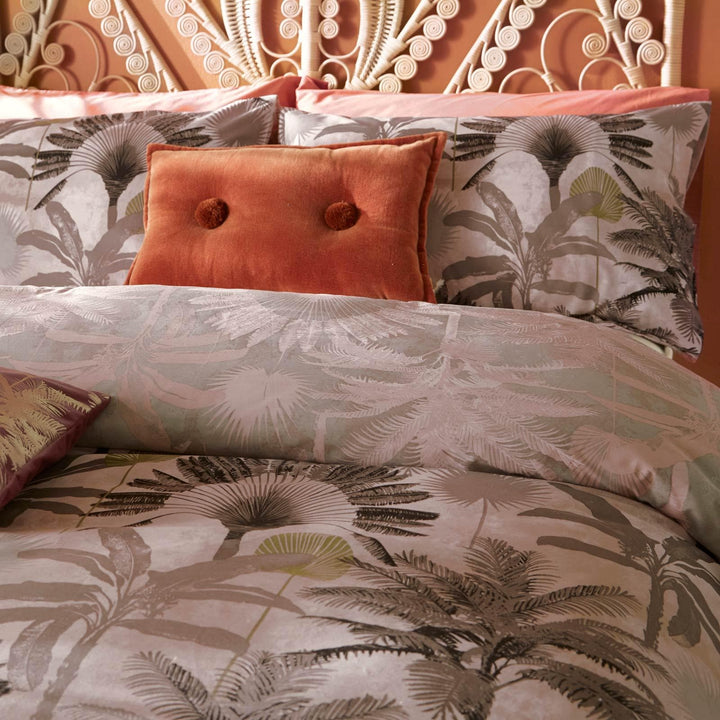 Malaysian Palm Trees Print Dusky Blush Duvet Cover Set -  - Ideal Textiles