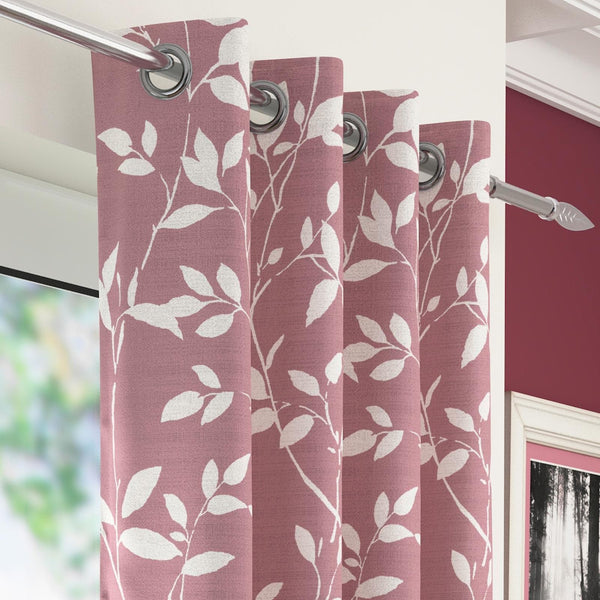 Laural Leaf Voile Eyelet Curtain Panels Blush - 55'' x 48'' - Ideal Textiles