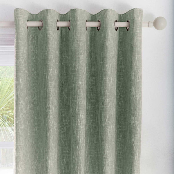 Boucle Texture Weave Lined Eyelet Curtains Green - Ideal