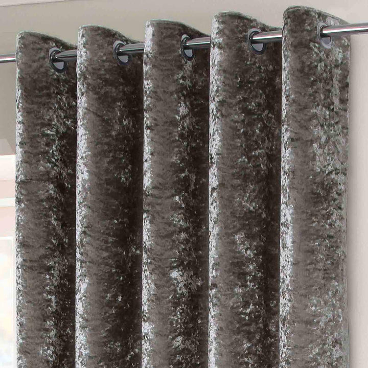 Crushed Velvet Lined Eyelet Curtains Silver -  - Ideal Textiles