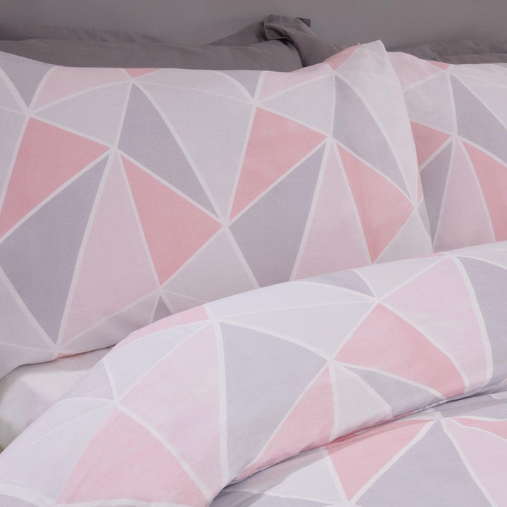 Leo Geometric Triangles Print Blush Pink Duvet Cover Set -  - Ideal Textiles