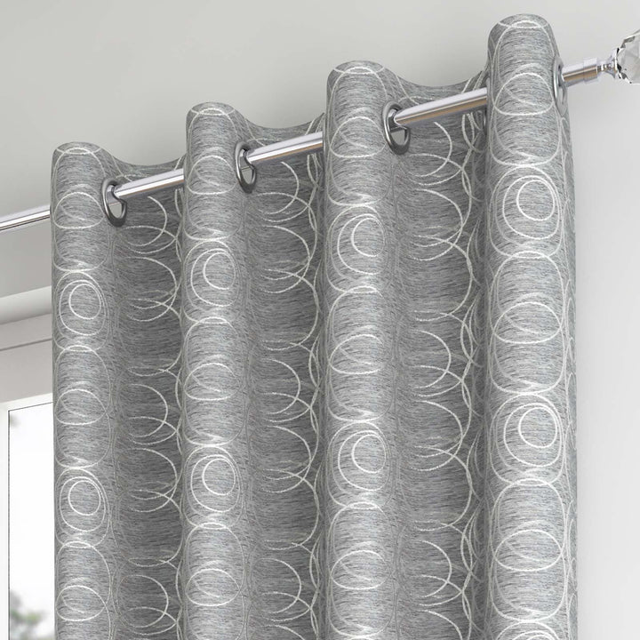 Saturn Woven Metallic Lined Eyelet Curtains Silver -  - Ideal Textiles
