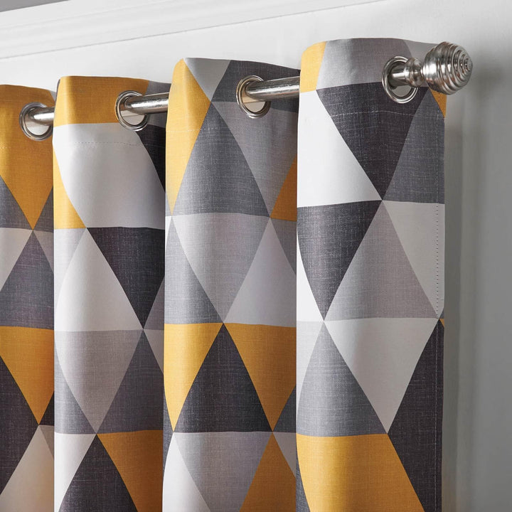 Malmo Geometric Thermal Blockout Eyelet Curtains Ochre -  - Ideal Textiles