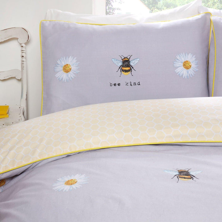 Bee Kind Bumblebee Daisy Grey Duvet Cover Set -  - Ideal Textiles