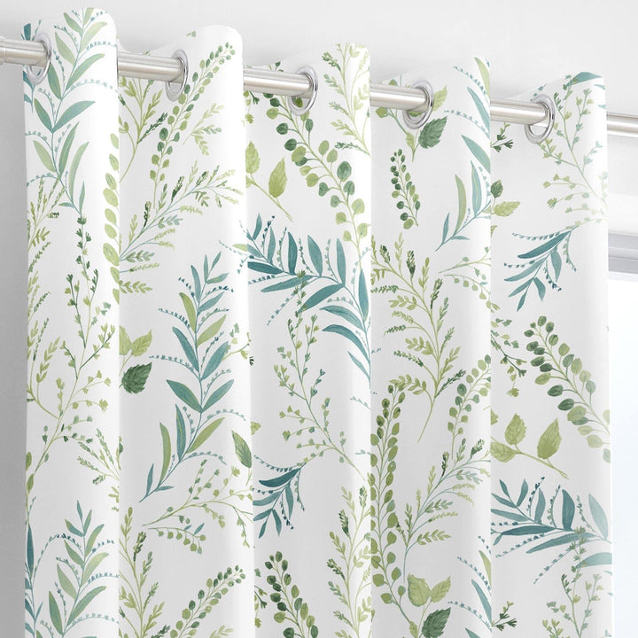 Fernworthy Leaf Lined Eyelet Curtains Green -  - Ideal Textiles