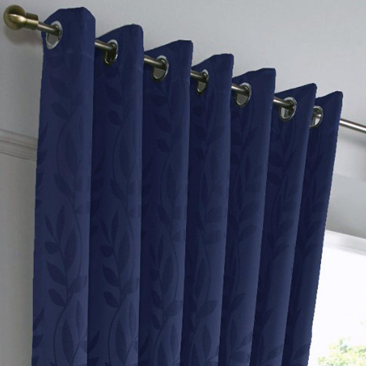 Tivoli Leaf Jacquard Lined Eyelet Curtains Navy -  - Ideal Textiles